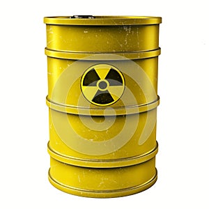 Isolated yellow Barrel with a radioactive warning sign.
