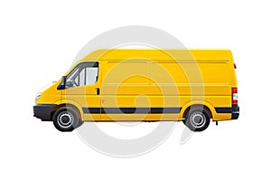 Isolated Yellow Cargo Van Delivery Courier on Side View, Generative Ai