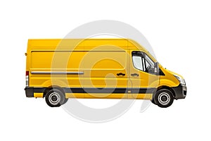 Isolated Yellow Cargo Van Delivery Courier on Side View, Generative Ai