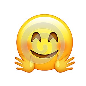Isolated yellow face with red cheeks and hugging hands icon