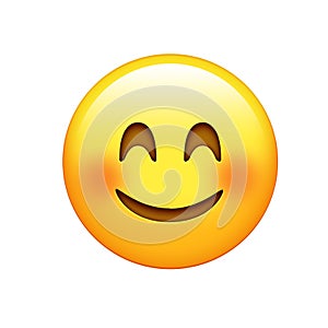 Isolated yellow face with red cheeks, smiling eyes icon