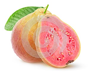 Isolated yellow guava with pink flesh