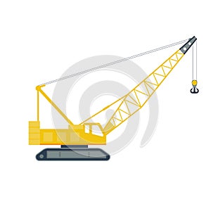 Isolated yellow hoisting crane on white background. Lifting crane