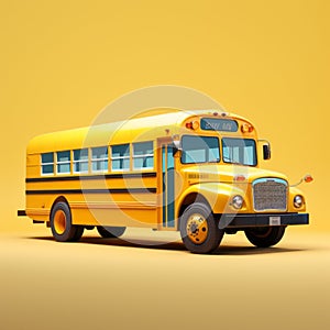 Isolated Yellow School Bus On Yellow Background - Concept Art
