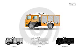 Isolated yellow truck. Rescue vehicle with retractable searchlight bar.