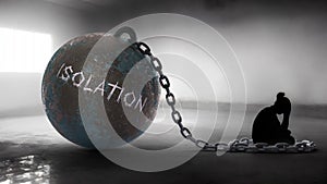 Isolation - a metaphorical view of a woman struggle with isolation. Trapped alone and chained to a burden of Isolation.