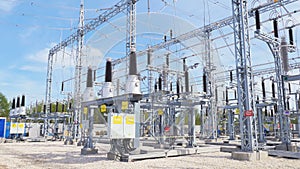 Isolators installed at transmission substation distributing energy