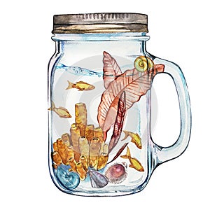Isoleted Tumbler with Marine Life Landscape - the ocean and the underwater world with different inhabitants. Aquarium