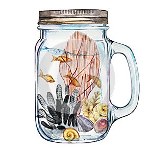 Isoleted Tumbler with Marine Life Landscape - the ocean and the underwater world with different inhabitants. Aquarium