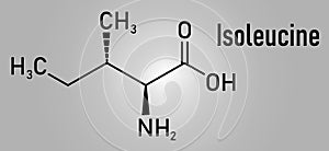 Isoleucine, L-isoleucine, Ile, I amino acid molecule. Skeletal formula.