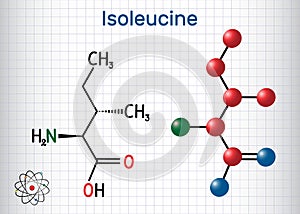 Isoleucine L- isoleucine , Ile, I amino acid molecule. It is used in the biosynthesis of proteins. Sheet of paper in a cage