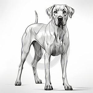 Isoline Vector Illustration Of Great Dane: Grisaille Style With Dramatic Light And Shadow photo