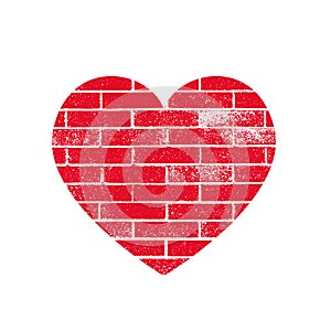 Isoltted distress grunge heart with brickwork texture. Element for greeting card, Valentine s Day, wedding, t-shirt. Creative