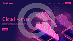 Isomeric cloud services. Web servers and technology landing page header.