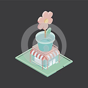 Isomeric flower shop. Vector illustration decorative design