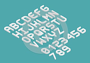 Isometric 3D alphabet vector font, letters and numbers