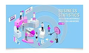 Isometric 3D Business statistics and Financial administration concept with business man and woman run to their goal. Eps10 vector