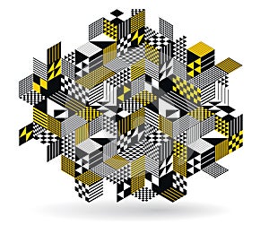 Isometric 3D cubes vector abstract geometric background, yellow abstraction art architecture city buildings theme, cubic shapes