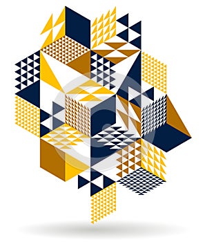Isometric 3D cubes vector abstract geometric background, yellow abstraction art architecture city buildings theme, cubic shapes