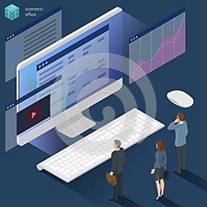 Isometric 3d flat design vector office work.