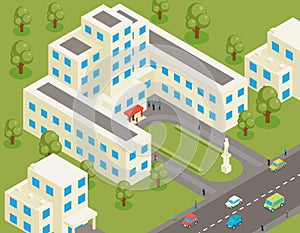 Isometric 3d flat university or college building