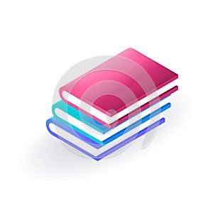 Isometric 3D icon Books, Textbooks, Diaries, Dictionaries. Cartoon minimal style. Vector for website