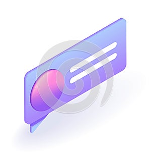 Isometric 3D icon Bubble messages with a button. Cartoon minimal style. Vector for website