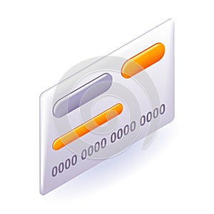 Isometric 3D icon gray credit card. Concept of Electronic money. Cartoon minimal style. Vector for website