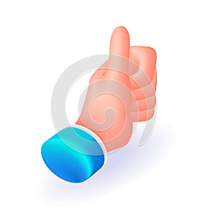 Isometric 3D icon hand, businessman. Hand gesture, class. Cartoon minimal style. Vector for website