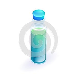 Isometric 3D icon Small bottle of liquid, medicine or perfume. Cartoon minimal style. Vector for website