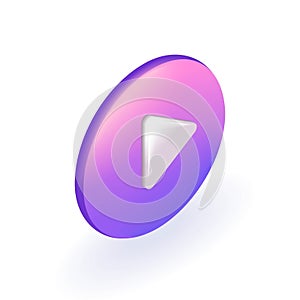 Isometric 3D icon Video player, web page, play button. Video, streaming, multimedia concept. Cartoon minimal style