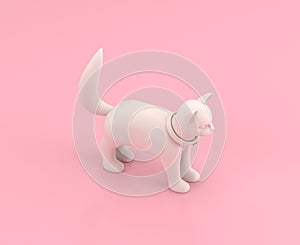 Isometric 3d Icon, a white cat figurine in flat color pink room,single color white, cute toylike household objects, 3d rendering