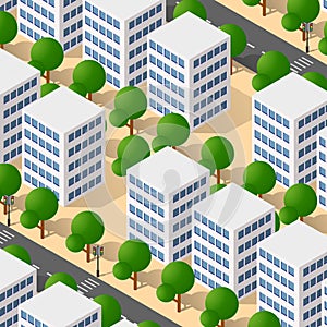 Isometric 3D illustration city urban area with a lot of houses and skyscrapers