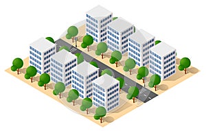 Isometric 3D illustration city urban area with a lot of houses and skyscrapers