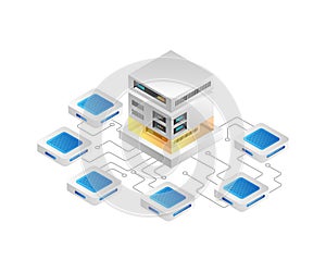 Isometric 3d illustration concept of server big data storage network