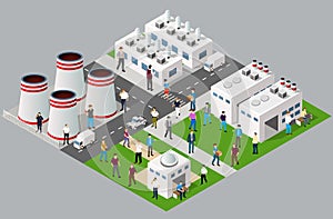Isometric 3D illustration of the Industrial district city quarter with streets