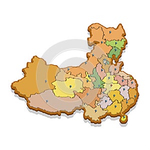Isometric 3D map of the China with regions. Isolated political country map in perspective with administrative divisions