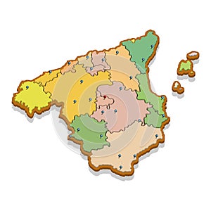 Isometric 3D map of the Spain with regions. Isolated political country map in perspective with administrative divisions