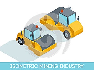 Isometric 3D mining industry icons set 5 image of mining equipment and vehicles isolated on a light background vector illustration