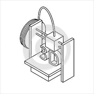 Isometric 3D Printer. Outline Icon. Vector Illustration.