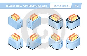 Isometric 3d set of different kitchen toasters