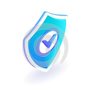 Isometric 3D Shield check mark icon. Cartoon minimal style. Vector for website