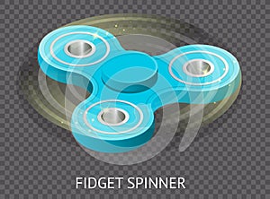 Isometric 3d vector a blue fidget spinner or hand spinner. Fidget toy for increased focus, stress relief on Transparent