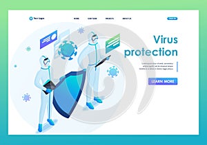 Isometric 3D. Virus Protection, Quarantine, Social Distance, Hygiene. Landing Page