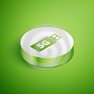 Isometric 5G modem for fast mobile Internet icon isolated on green background. Global network high speed connection data