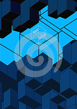 Isometric abstract shape lay on blue BG