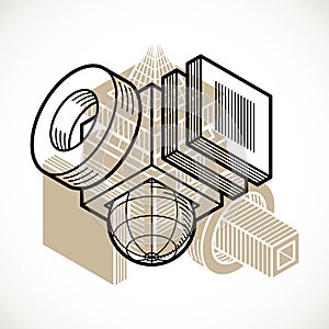 Isometric abstract vector dimensional shape, polygonal figure