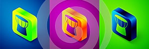 Isometric African darbuka drum icon isolated on blue, purple and green background. Musical instrument. Square button