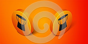 Isometric African darbuka drum icon isolated on orange background. Musical instrument. Orange circle button. Vector