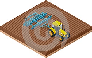 Isometric Agricultural Cultivator. A cultivator is a piece of agricultural equipment used for secondary tillage. Tractor photo